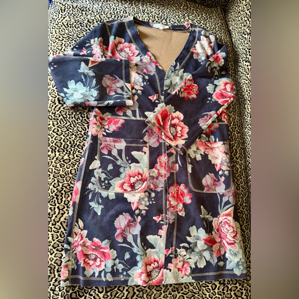 Floral Charcoal Gray Boho Long Jacket